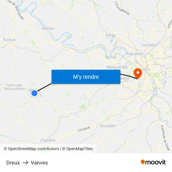 Dreux to Vanves map