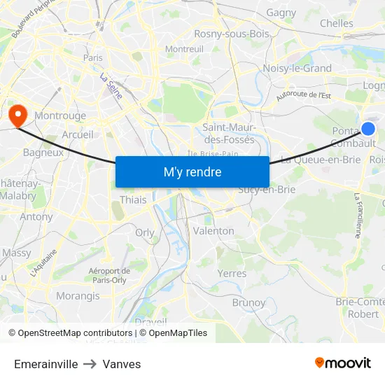 Emerainville to Vanves map
