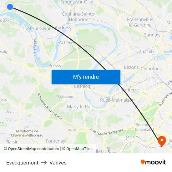 Evecquemont to Vanves map