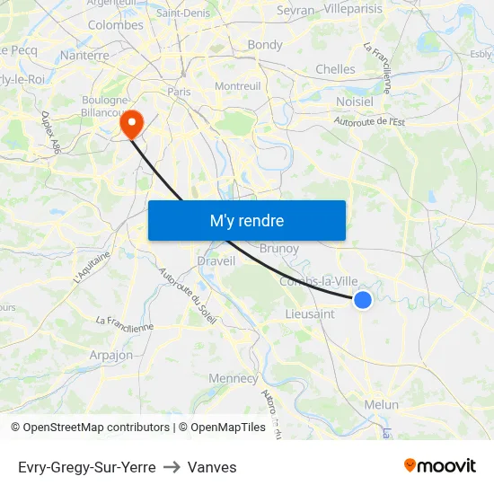 Evry-Gregy-Sur-Yerre to Vanves map