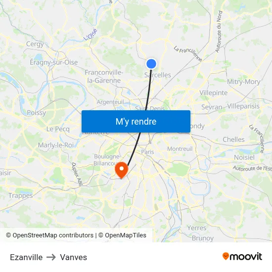 Ezanville to Vanves map
