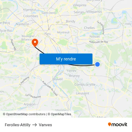 Ferolles-Attilly to Vanves map
