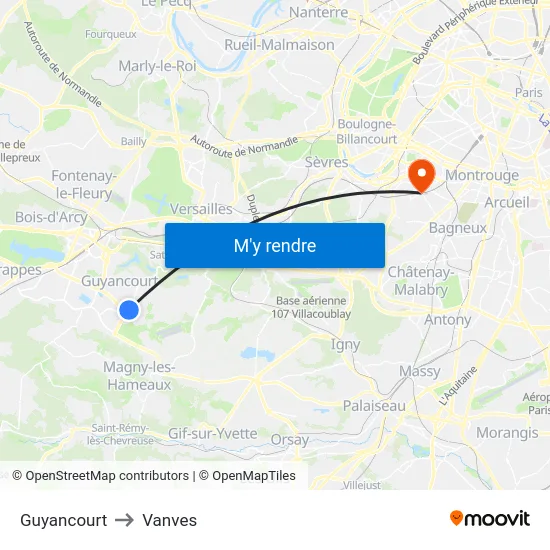Guyancourt to Vanves map