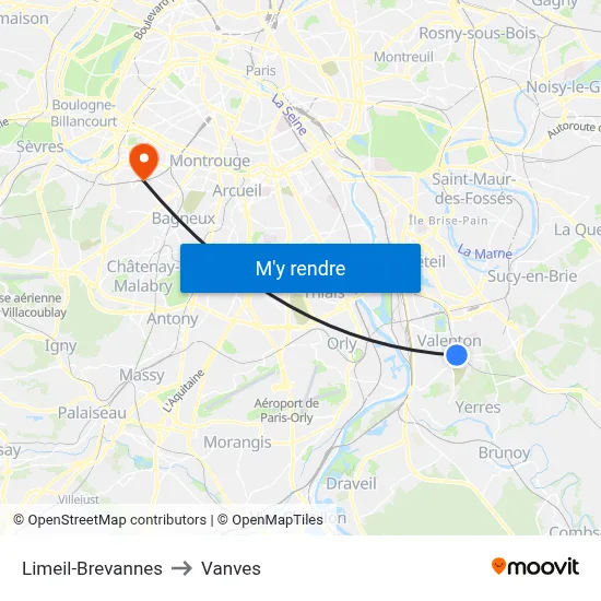 Limeil-Brevannes to Vanves map