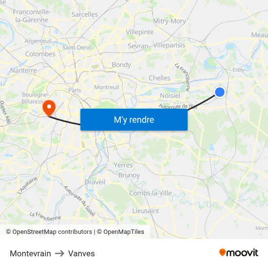 Montevrain to Vanves map