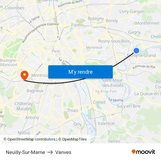 Neuilly-Sur-Marne to Vanves map