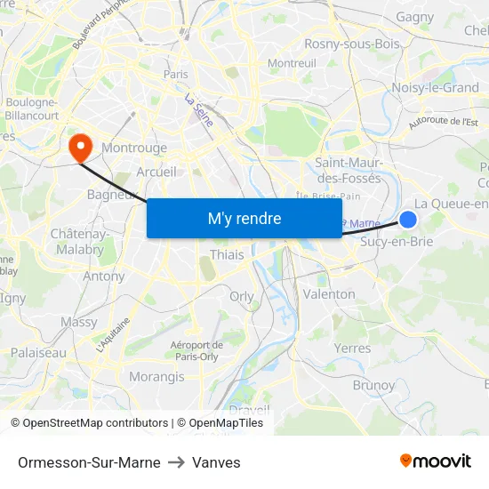 Ormesson-Sur-Marne to Vanves map