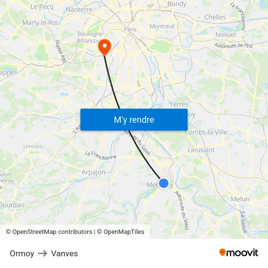 Ormoy to Vanves map