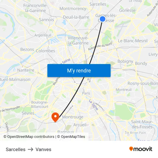 Sarcelles to Vanves map