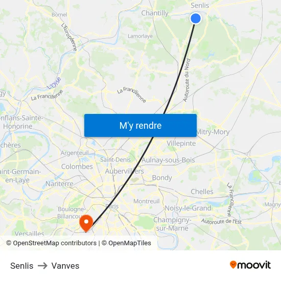 Senlis to Vanves map