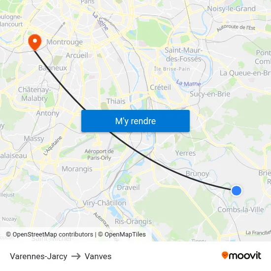 Varennes-Jarcy to Vanves map