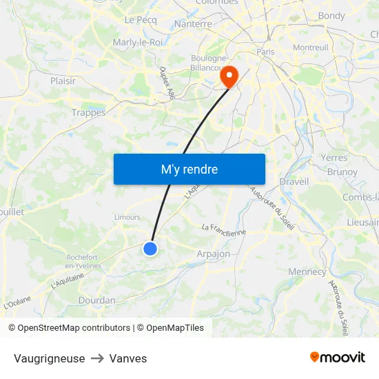 Vaugrigneuse to Vanves map