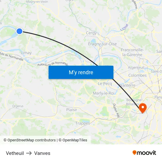 Vetheuil to Vanves map