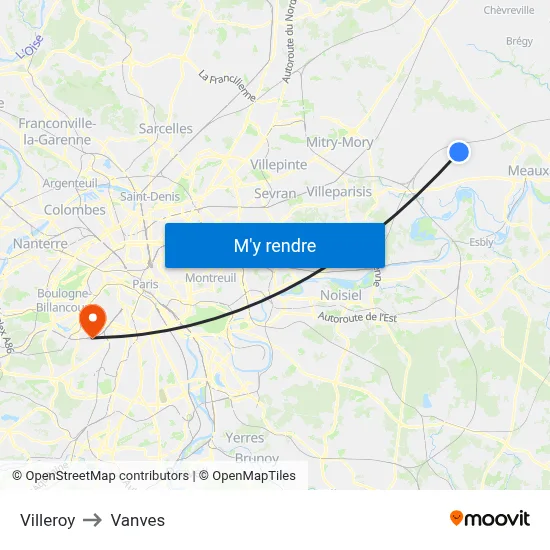 Villeroy to Vanves map