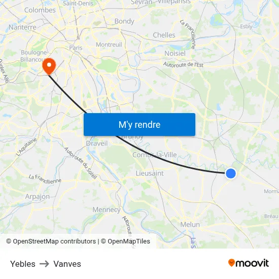 Yebles to Vanves map