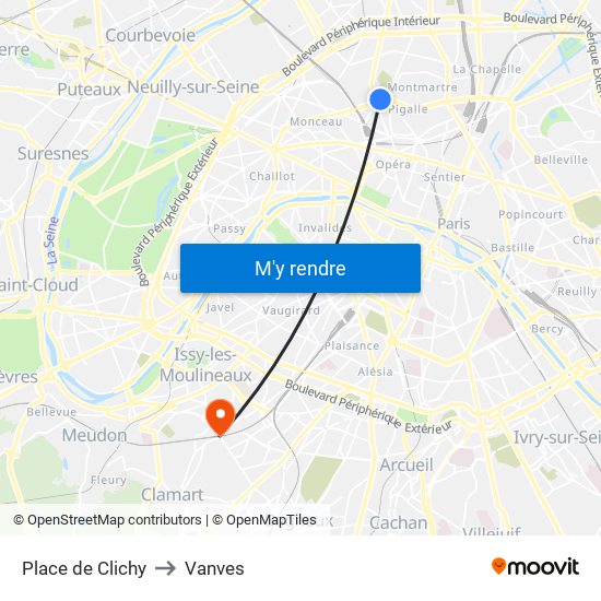 Place de Clichy to Vanves map