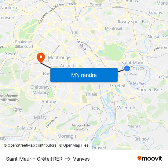 Saint-Maur – Créteil RER to Vanves map