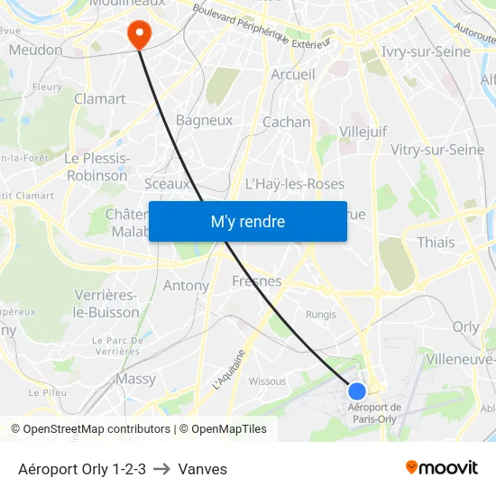 Aéroport Orly 1-2-3 to Vanves map