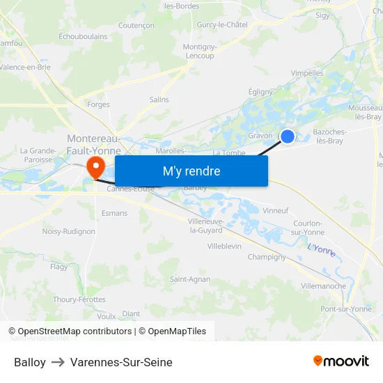 Balloy to Varennes-Sur-Seine map