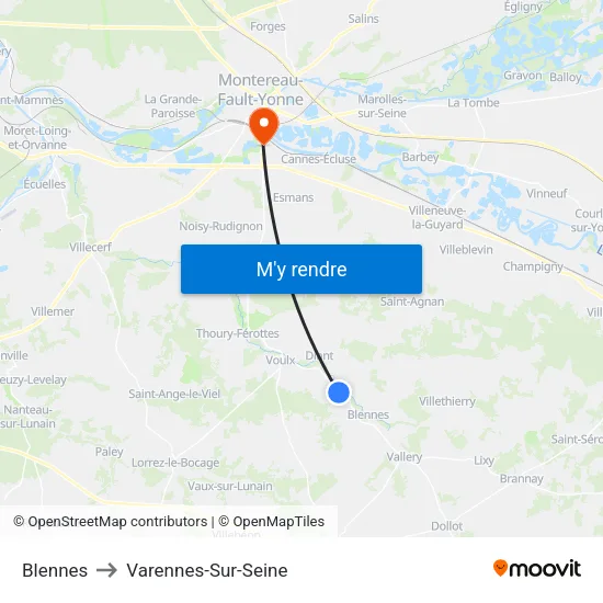 Blennes to Varennes-Sur-Seine map