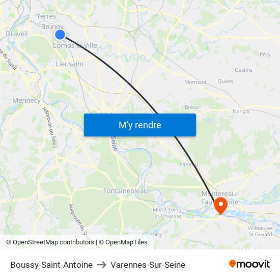 Boussy-Saint-Antoine to Varennes-Sur-Seine map