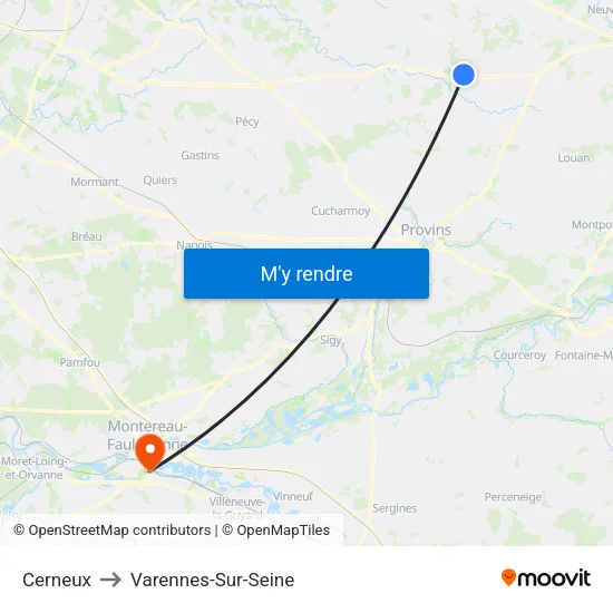 Cerneux to Varennes-Sur-Seine map