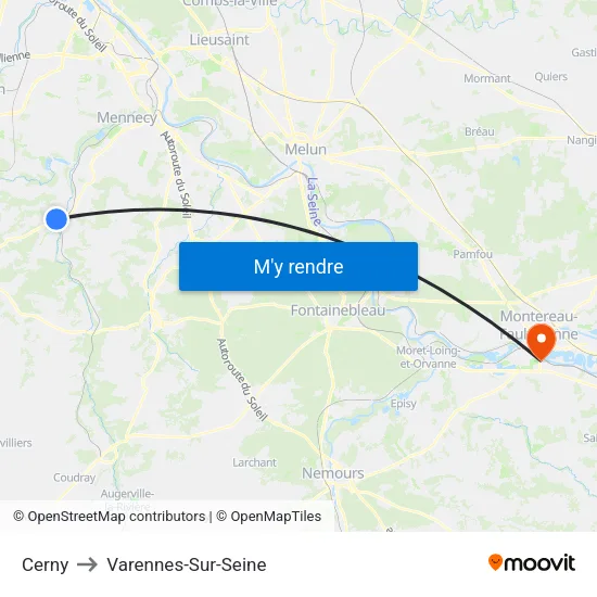 Cerny to Varennes-Sur-Seine map