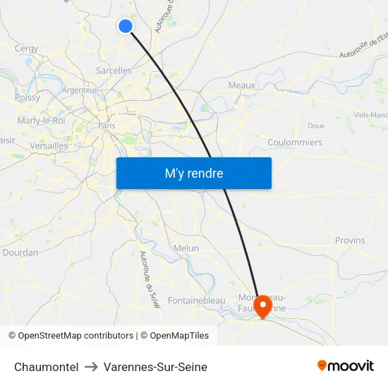 Chaumontel to Varennes-Sur-Seine map