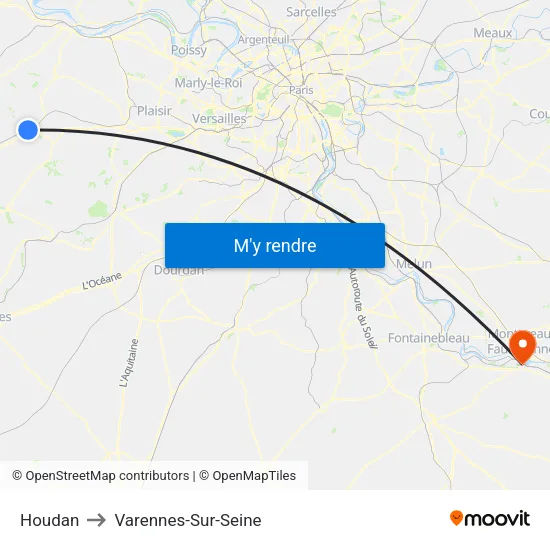 Houdan to Varennes-Sur-Seine map