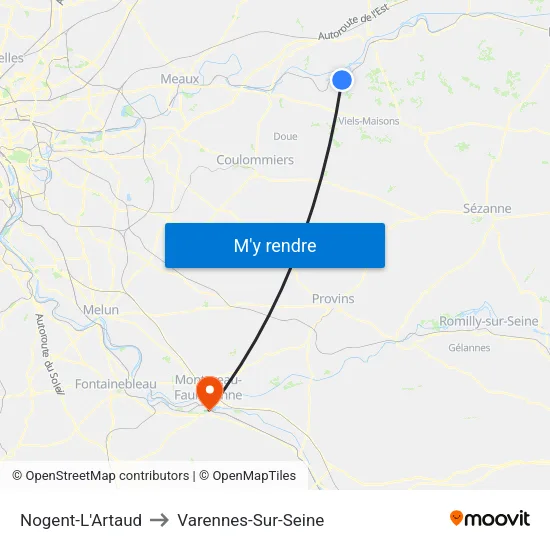 Nogent-L'Artaud to Varennes-Sur-Seine map