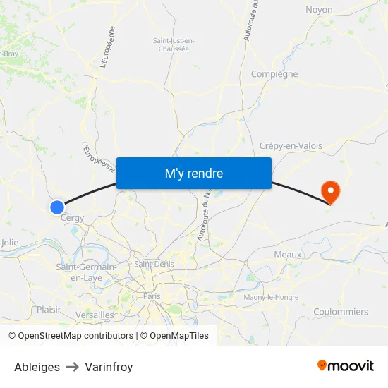 Ableiges to Varinfroy map