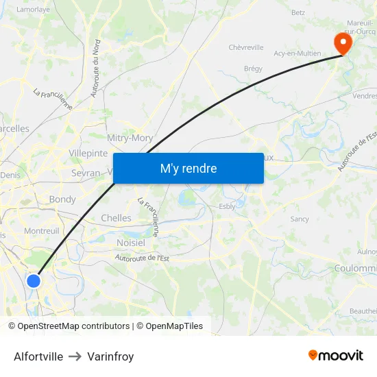 Alfortville to Varinfroy map