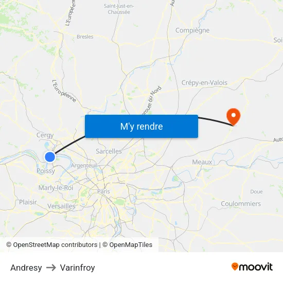 Andresy to Varinfroy map