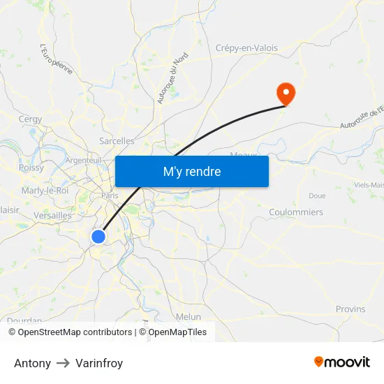 Antony to Varinfroy map