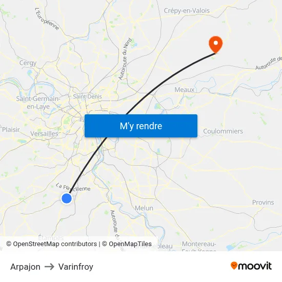Arpajon to Varinfroy map