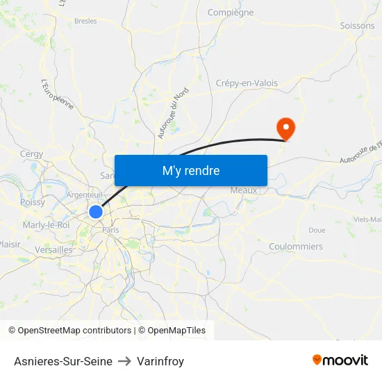 Asnieres-Sur-Seine to Varinfroy map