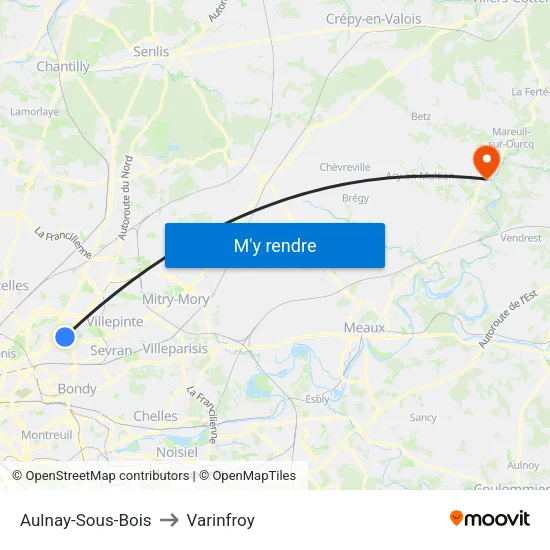 Aulnay-Sous-Bois to Varinfroy map