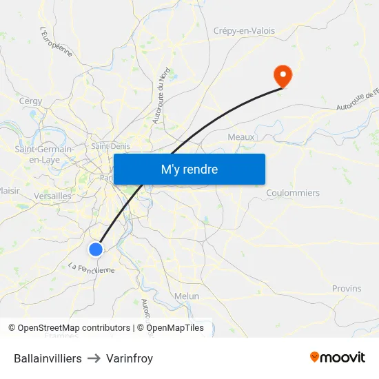 Ballainvilliers to Varinfroy map