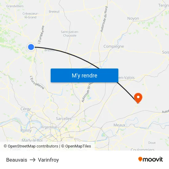 Beauvais to Varinfroy map