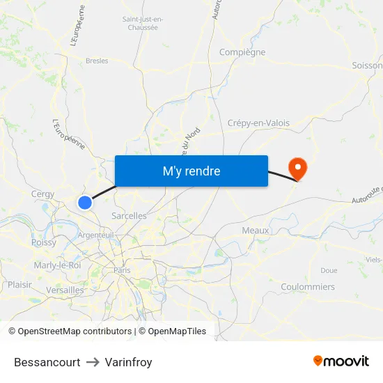 Bessancourt to Varinfroy map