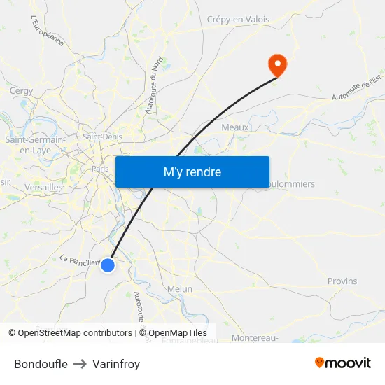 Bondoufle to Varinfroy map