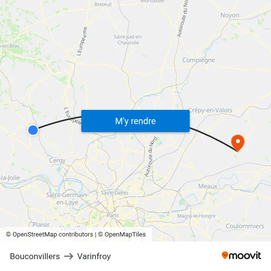 Bouconvillers to Varinfroy map