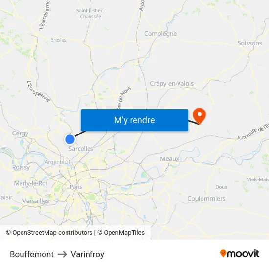 Bouffemont to Varinfroy map