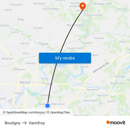 Boutigny to Varinfroy map