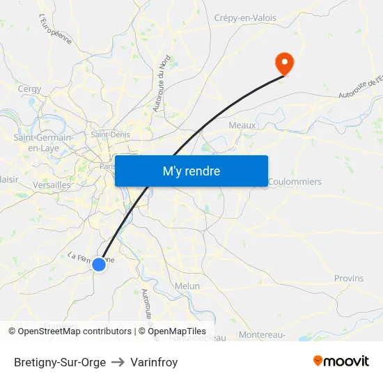 Bretigny-Sur-Orge to Varinfroy map