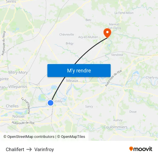 Chalifert to Varinfroy map