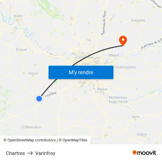Chartres to Varinfroy map