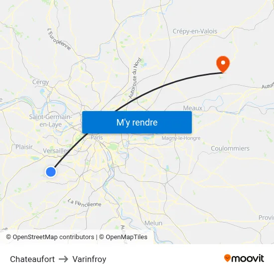 Chateaufort to Varinfroy map