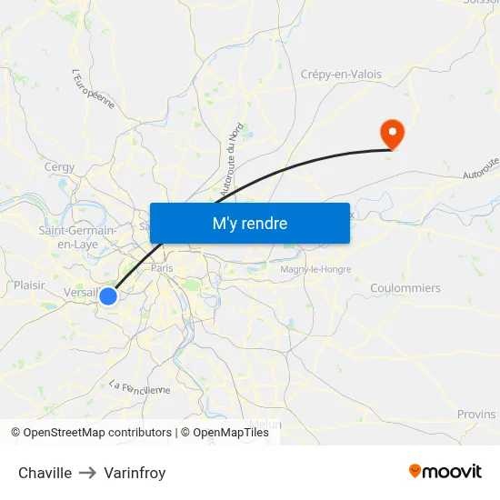 Chaville to Varinfroy map