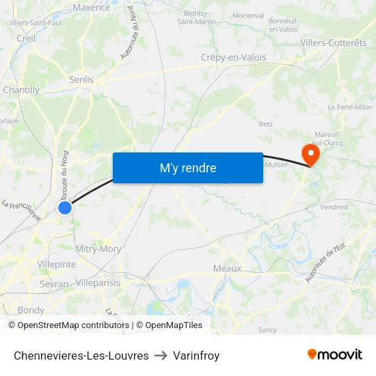 Chennevieres-Les-Louvres to Varinfroy map